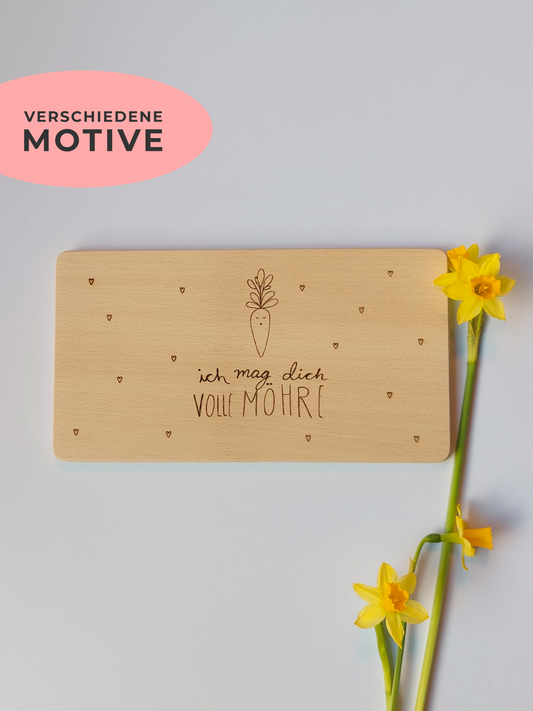 Vesper-Brettchen "Ich mag dich volle Möhre" | "carrot live without you" | "You are EGGcellent"