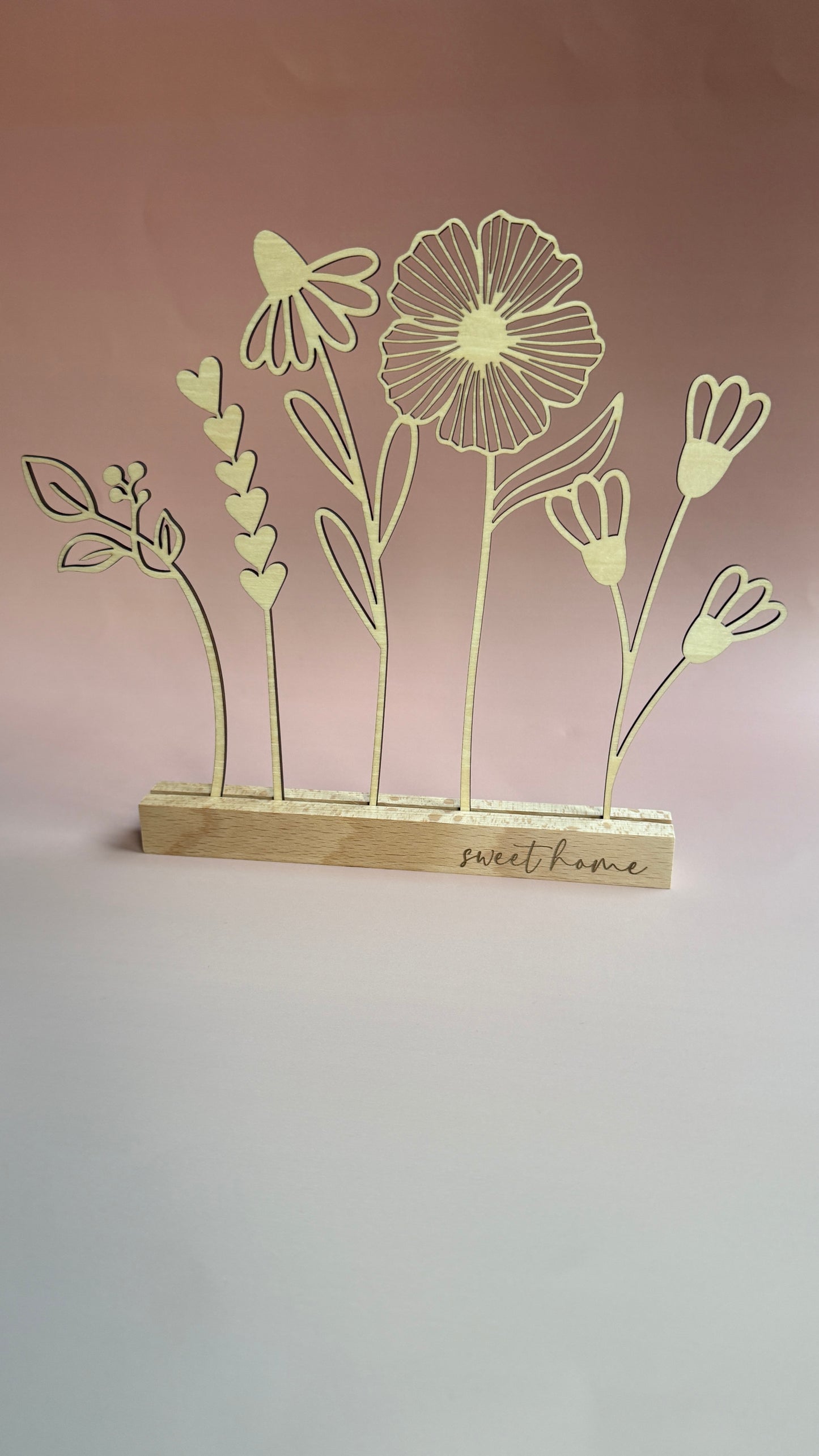 sweet Home Holz-Blumen in Halterung einzeilig